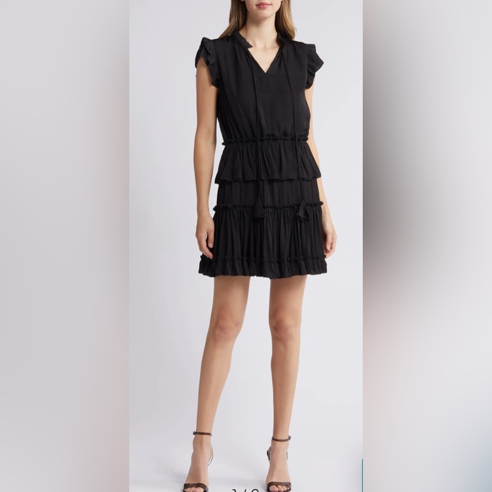 Sam Edelman Black Tiered Ruffle Minidress, size Medium. NWT. - Picture 1 of 6